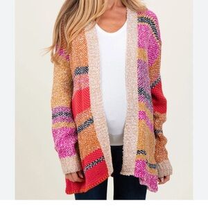 & Merci Fuchsia Oversized‎ Colorblock Stripe Cardigan Size Large NWT Boho Cozy